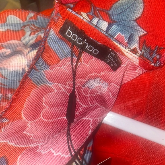 New Boohoo exclusive floral ruffle hem open back dress size 10 - Picture 5 of 6